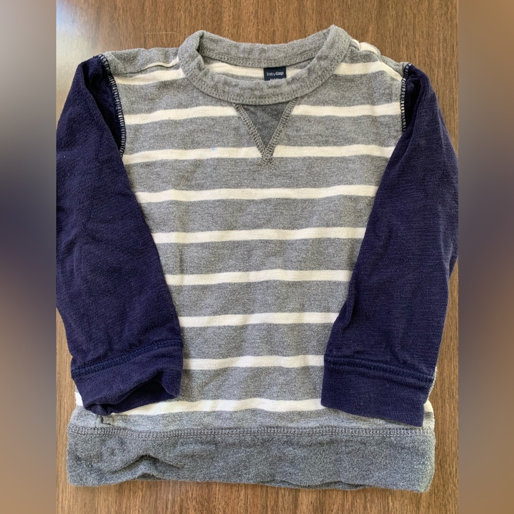 GAP Striped Gray and Navy Long Sleeve Shirt